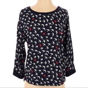 Anthro Maeve 3/4 Sleeve Bird Print Top